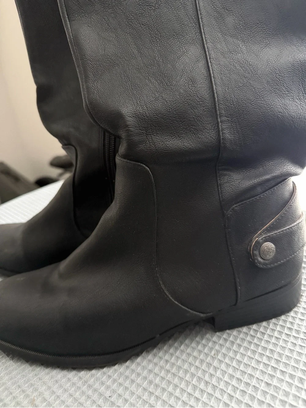 Tall Black Leather-Look Riding Boots